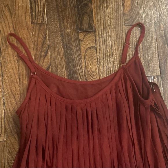 Dark Red Faux Suede Fringe Dress - Picture 4 of 5